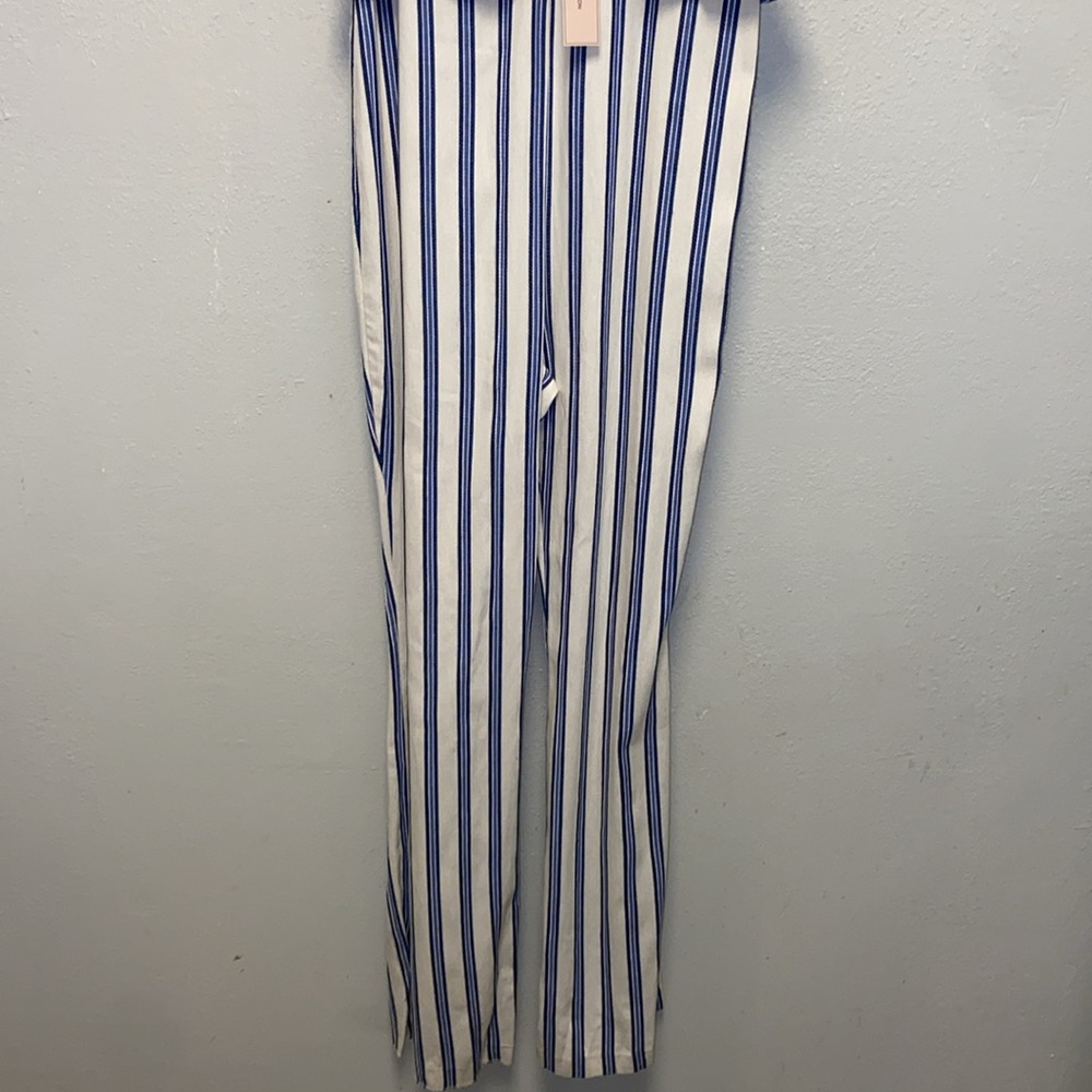 BCBGeneration NWT Blue & White Nautical Peplum Striped Sleeveless Jumpsuit 3512 - Picture 6 of 13